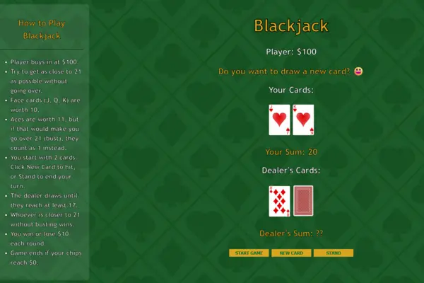 Screenshot of Black Jack Game